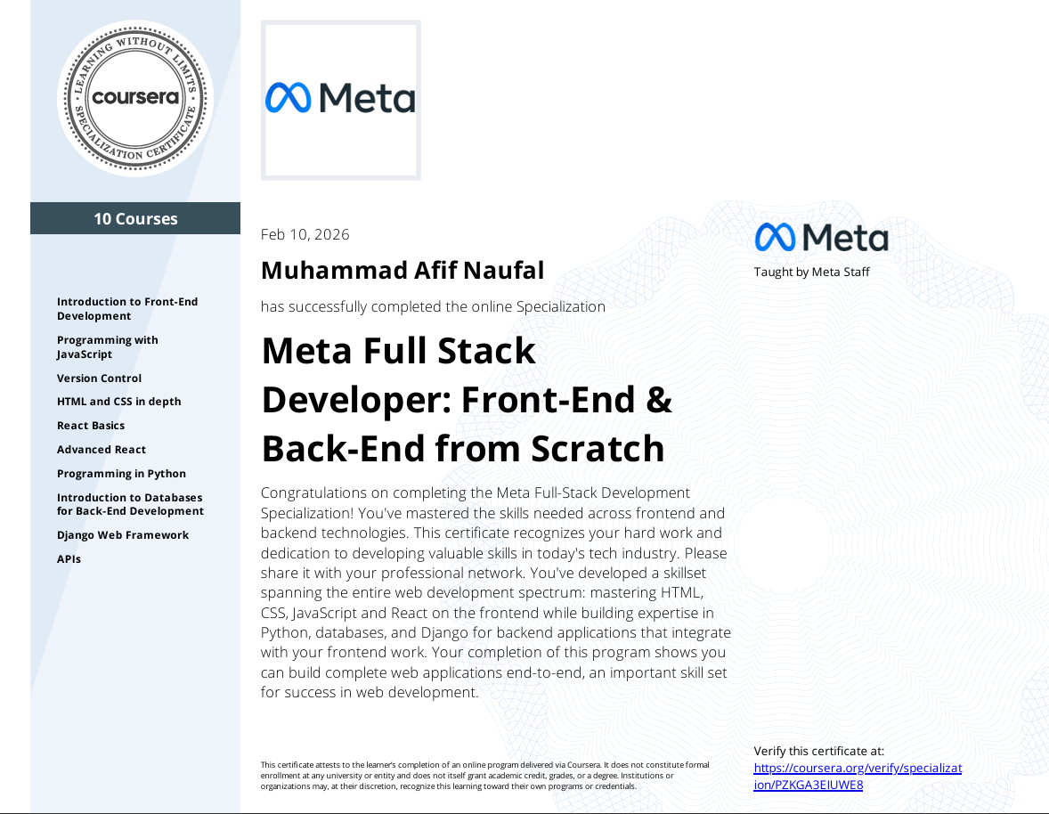 Meta Full Stack Specialization